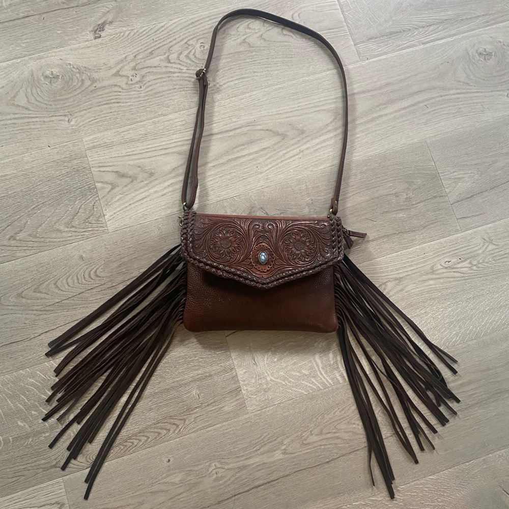 American Darling Leather Tooled Crossbody
